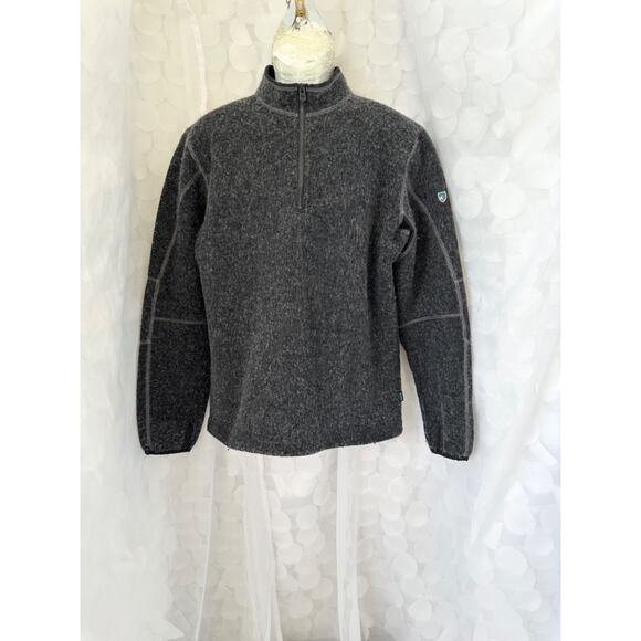 Kuhl Thermokore Thor Sweater Mens Medium Gray Wool Quarter 1/4 Zip Pullover EUC - Picture 1 of 9